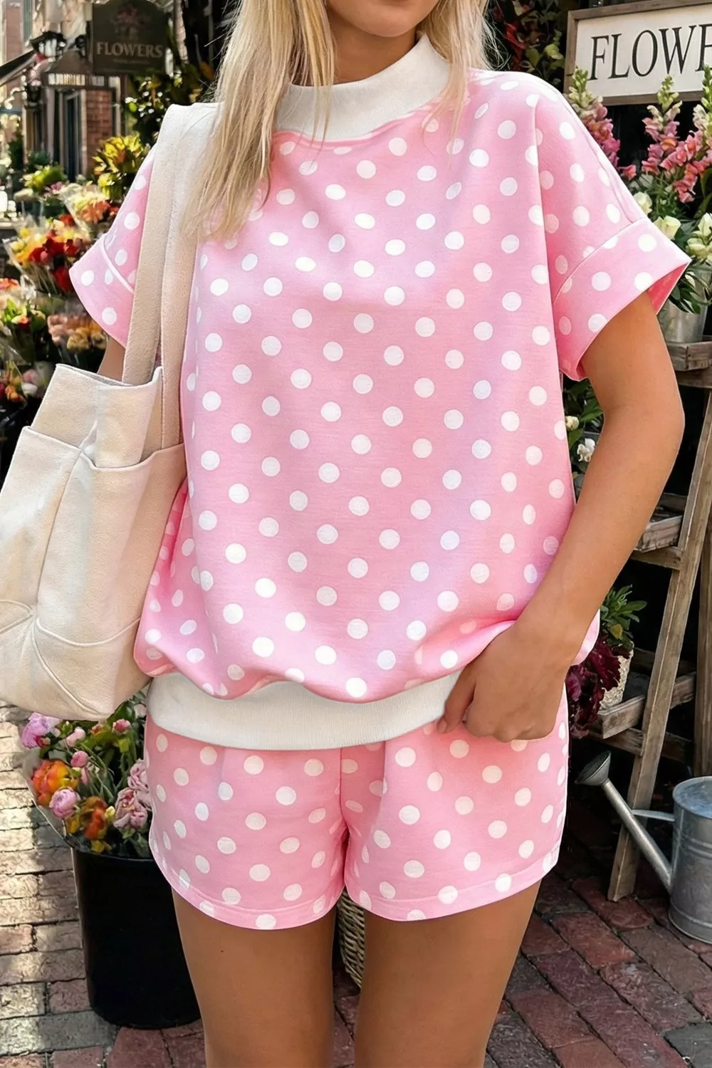 Polka Dot Short Sleeve Top and Shorts Set, image 2