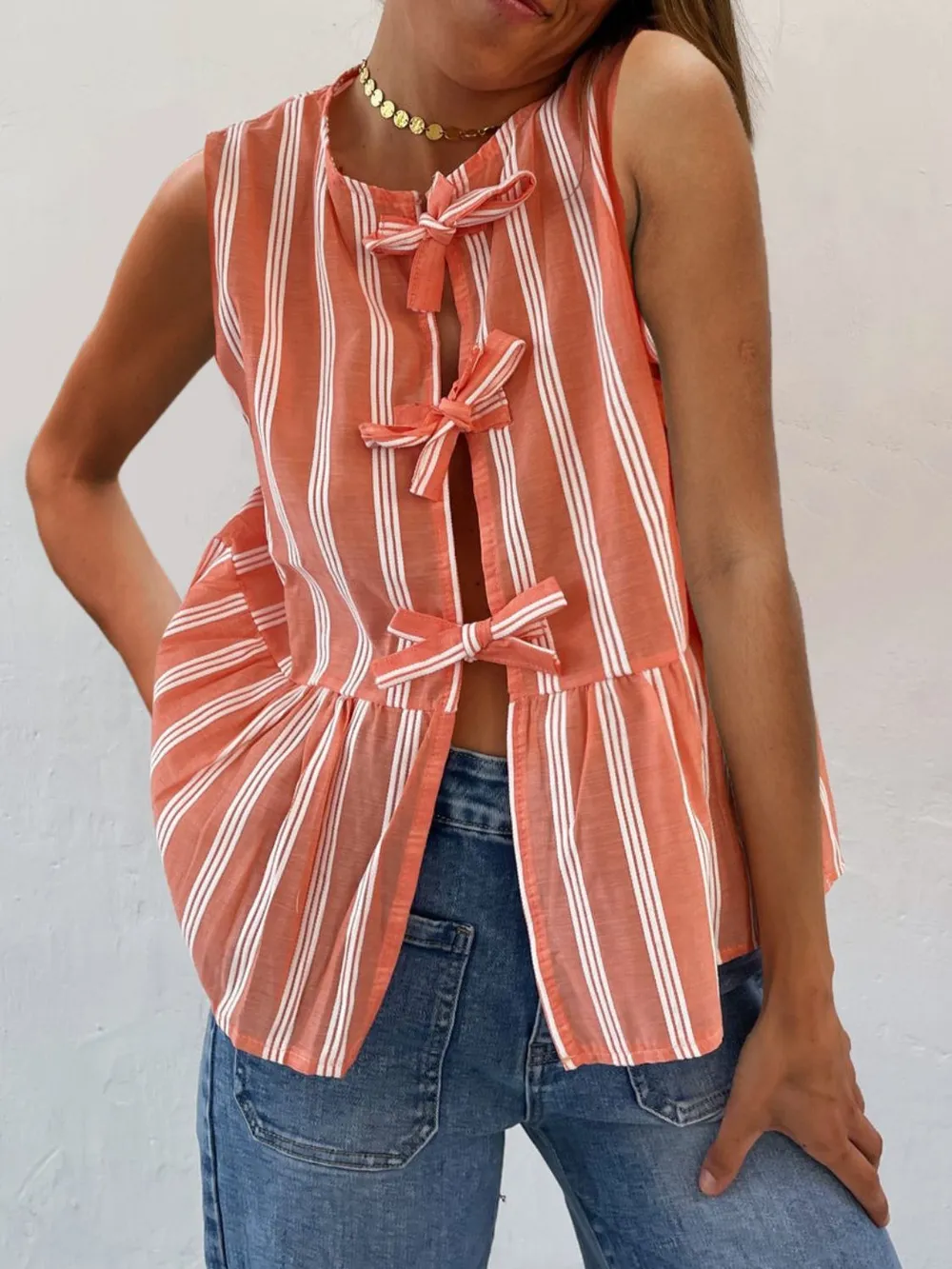 Tied Striped Round Neck Tank, image 10