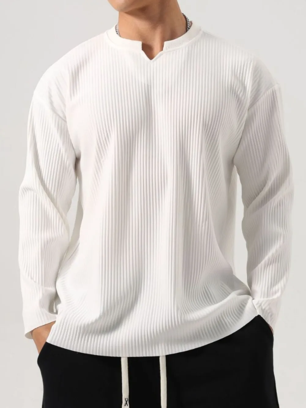 Men's Plus Size Notched Long Sleeve Top, image 4