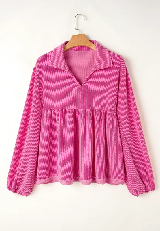 Corded Johnny Collar Long Sleeve Babydoll Blouse, image 21