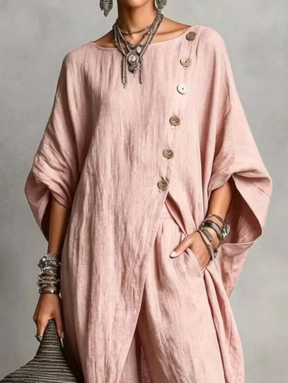 Full Size Asymmetric Button-Down Top and Wide-Leg Pants Set Plus Size, image 4