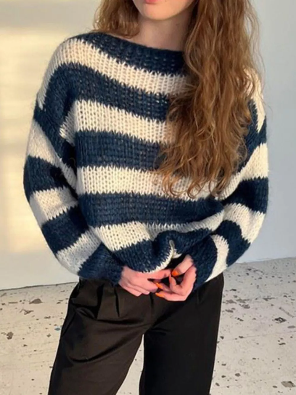 Striped Knit Long Sleeve Sweater, image 6