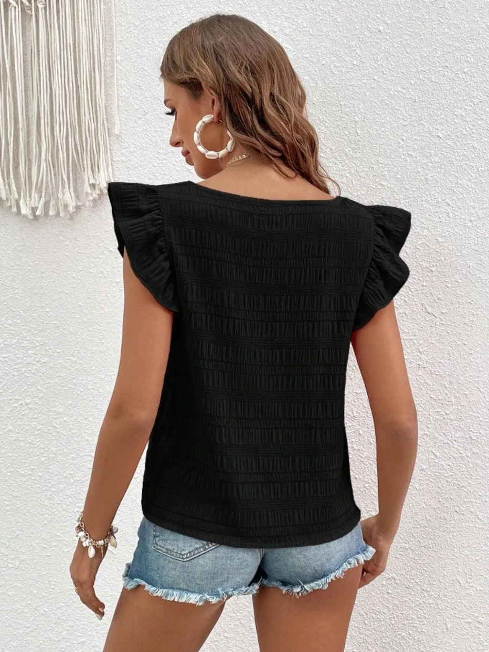 Ruffled Square Neck Cap Sleeve Blouse, image 29