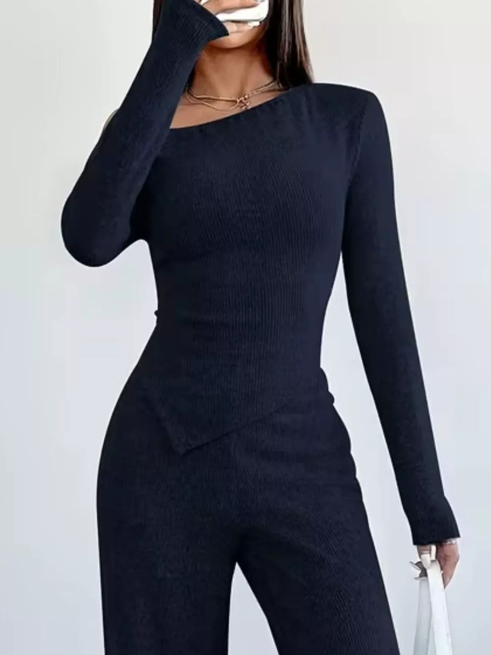 Chic One-Shoulder Asymmetrical Top and Wide-Leg Pants Set, image 17