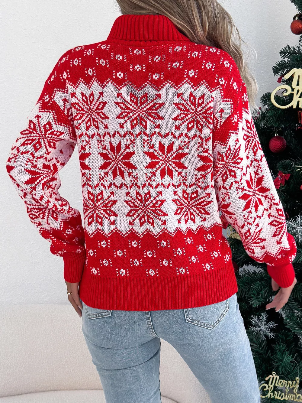 Christmas Snowflake Turtleneck Long Sleeve Sweater, image 11