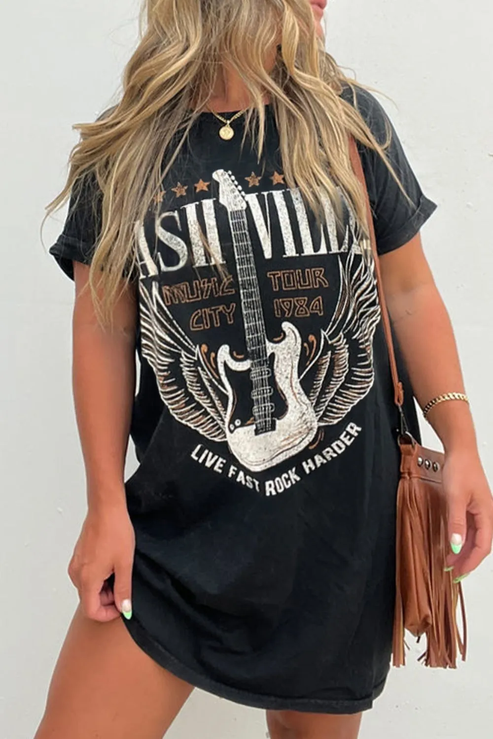 Graphic Round Neck Short Sleeve Tee Dress, image 4