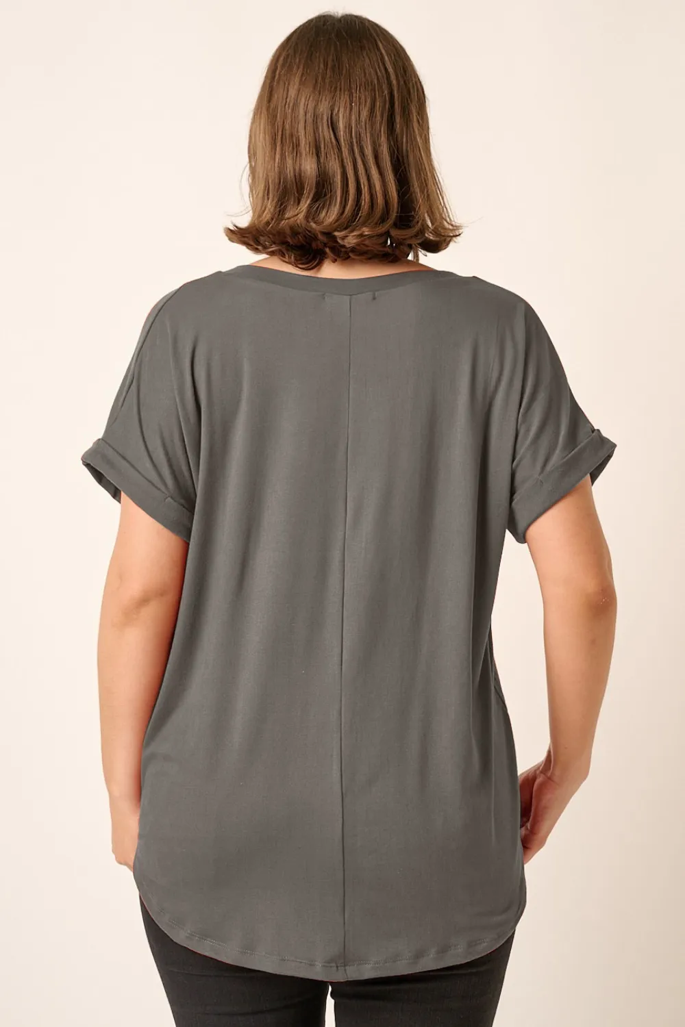 Full Size V-Neck Rolled Short Sleeve T-Shirt, image 3