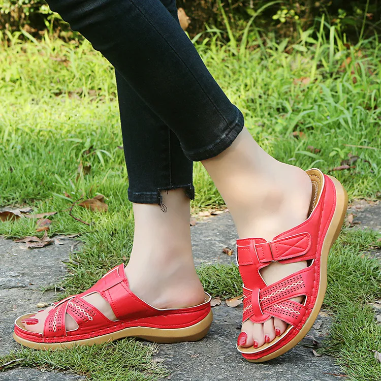 Cutout Leather Wedge Sandals, image 8