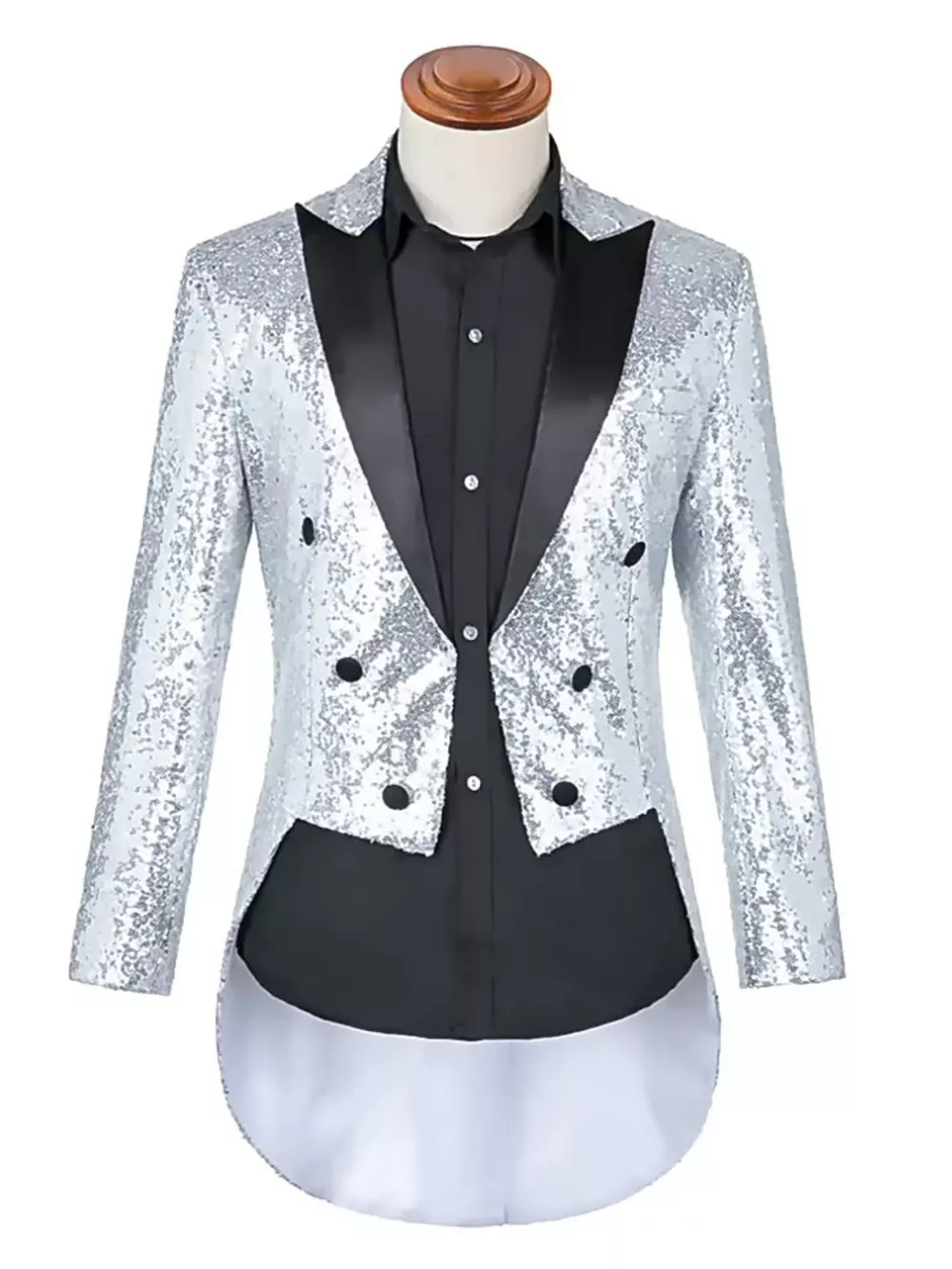 Men's Plus Size Sequin Button Up Long Sleeve Tailcoat Blazer, image 4