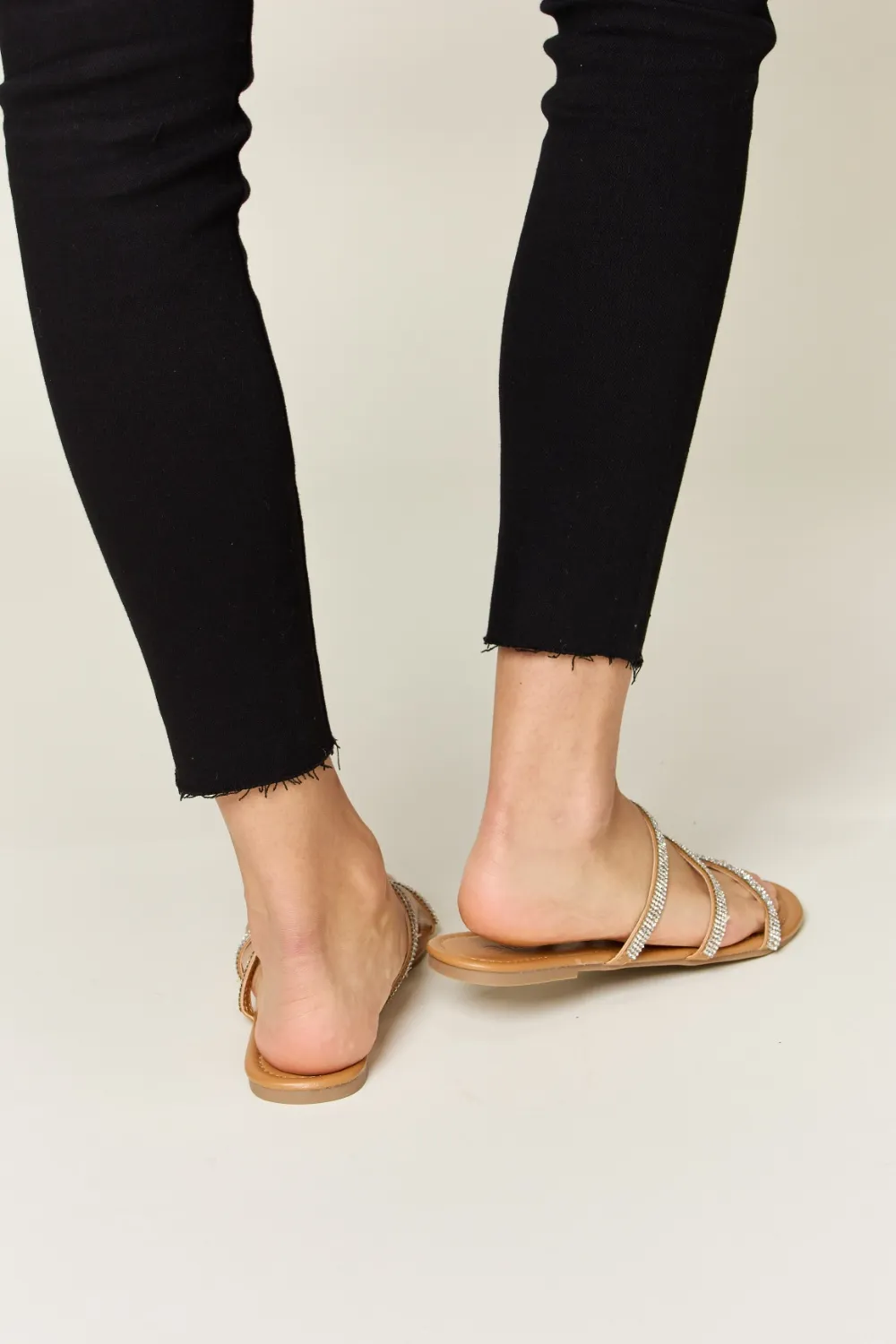 Rhinestone Three-Strap Flat Sandals, image 6