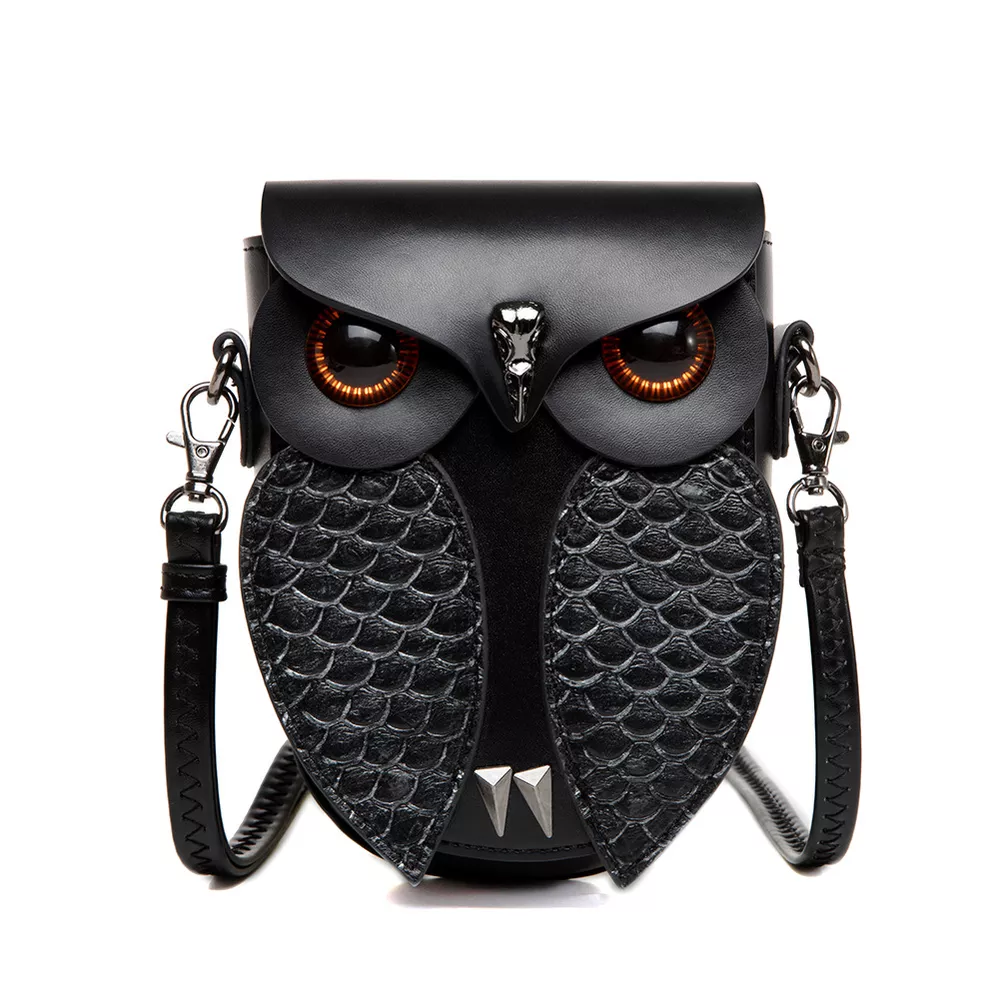 Owl Design Leather Crossbody Bag