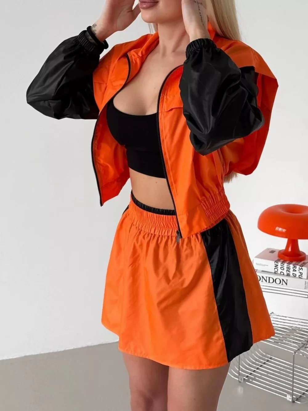 Color-Block Cropped Jacket and Skort Set, image 12