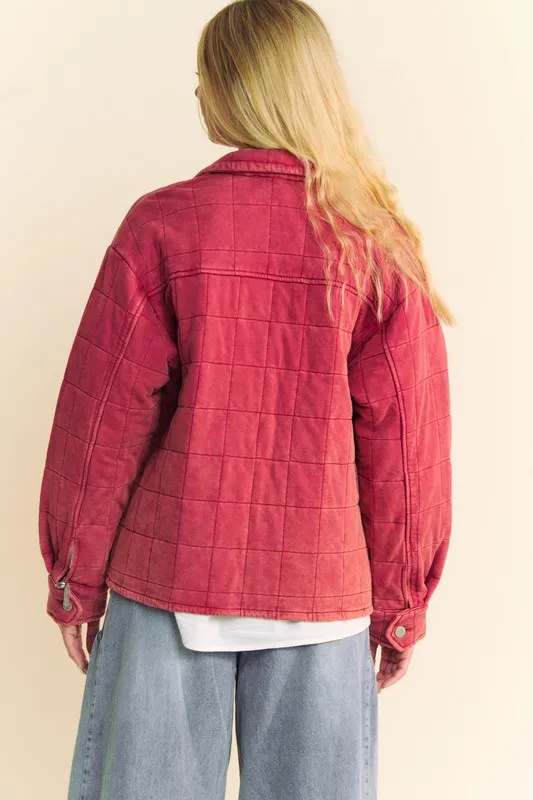 Quilted Button Down Shacket with Chest Pockets, image 2