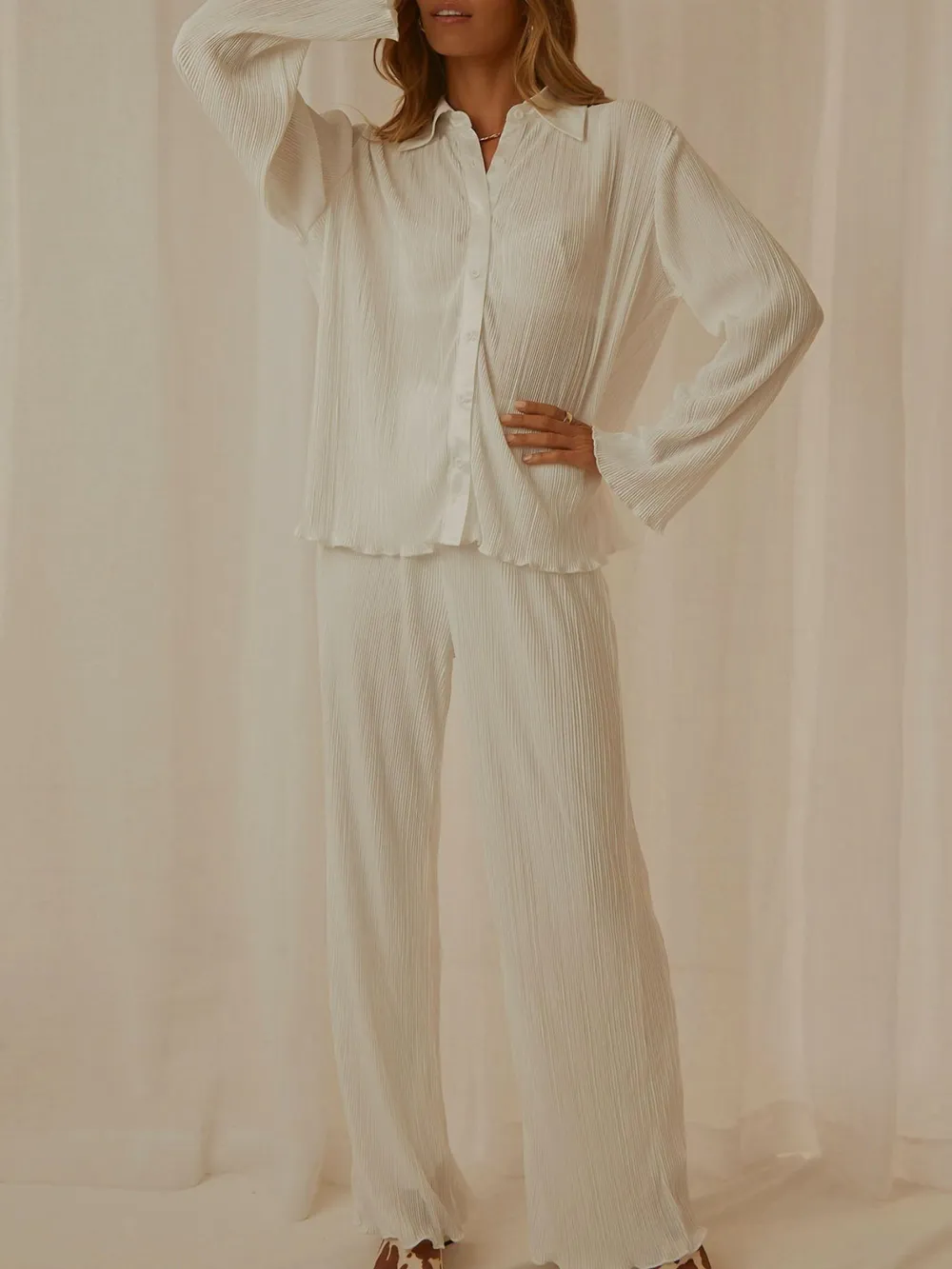 Button Up Long Sleeve Top and Pants Set, image 14