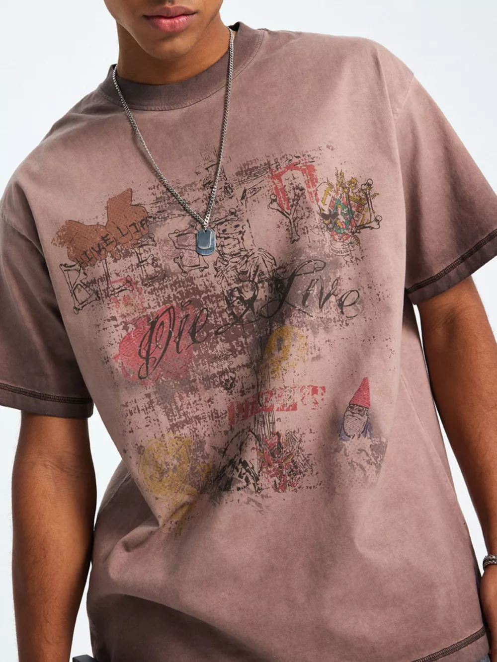 Men's Vintage Graphic Round Neck Oversized T-Shirt, image 2