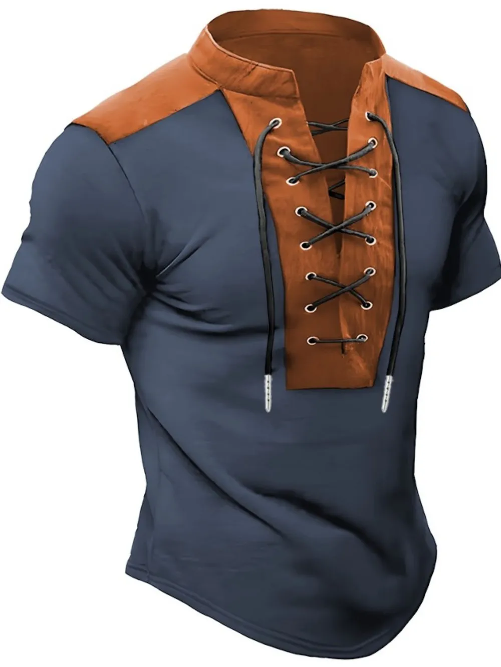 Men's Plus Size Lace Up Short Sleeve Polo, image 3