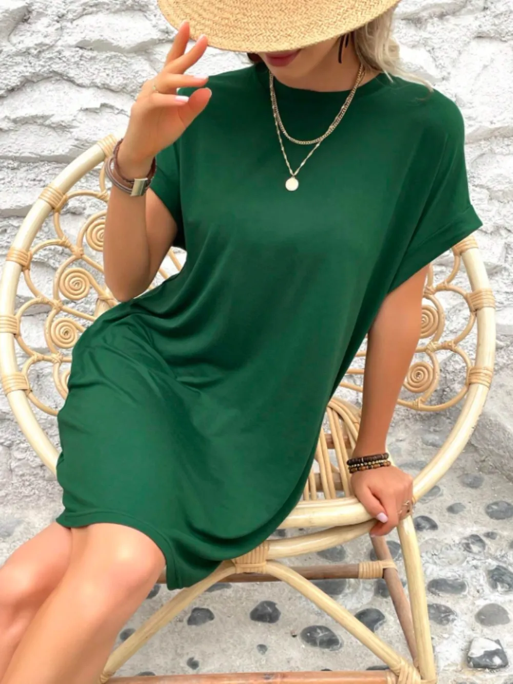Round Neck Short Sleeve Mini Tee Dress with Pockets, image 17