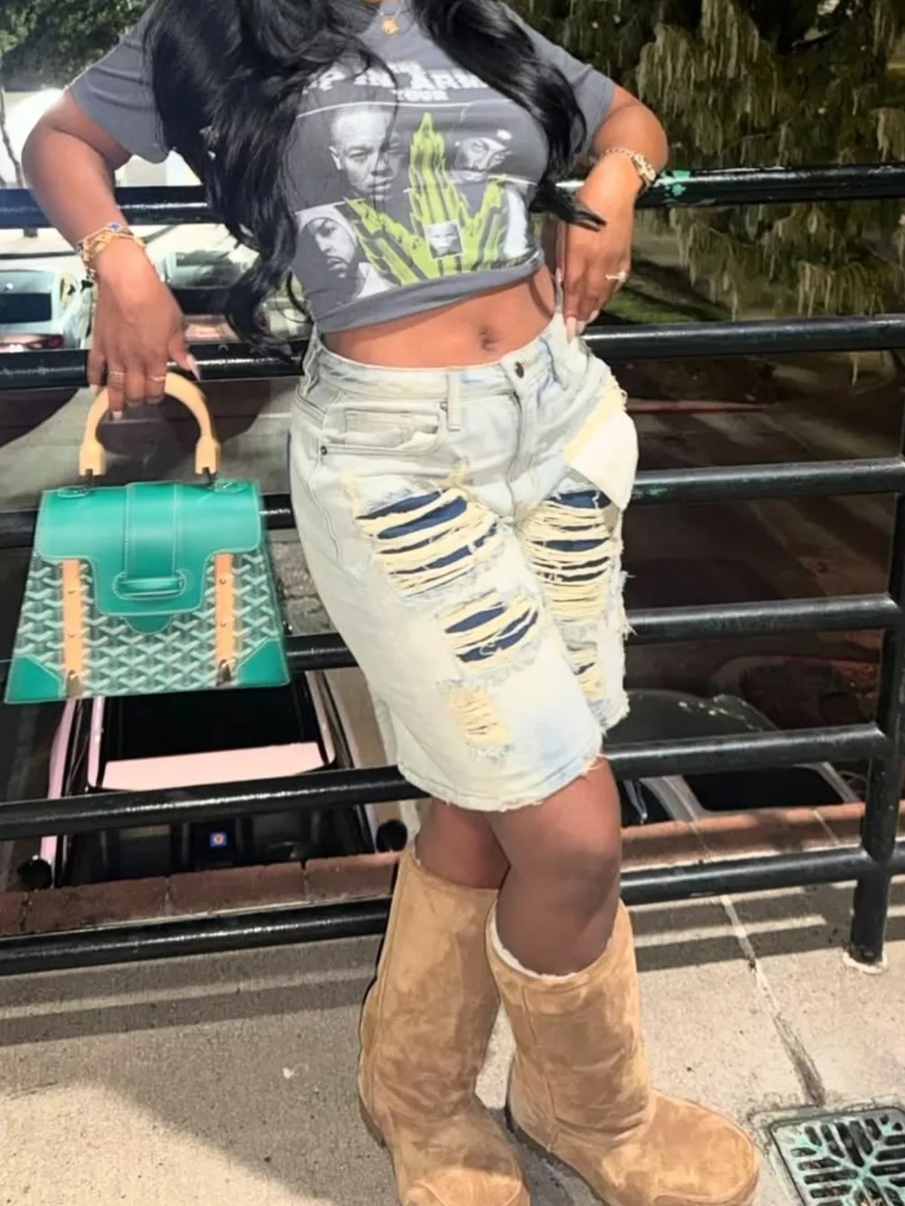 Distressed Denim Bermuda Shorts, image 8