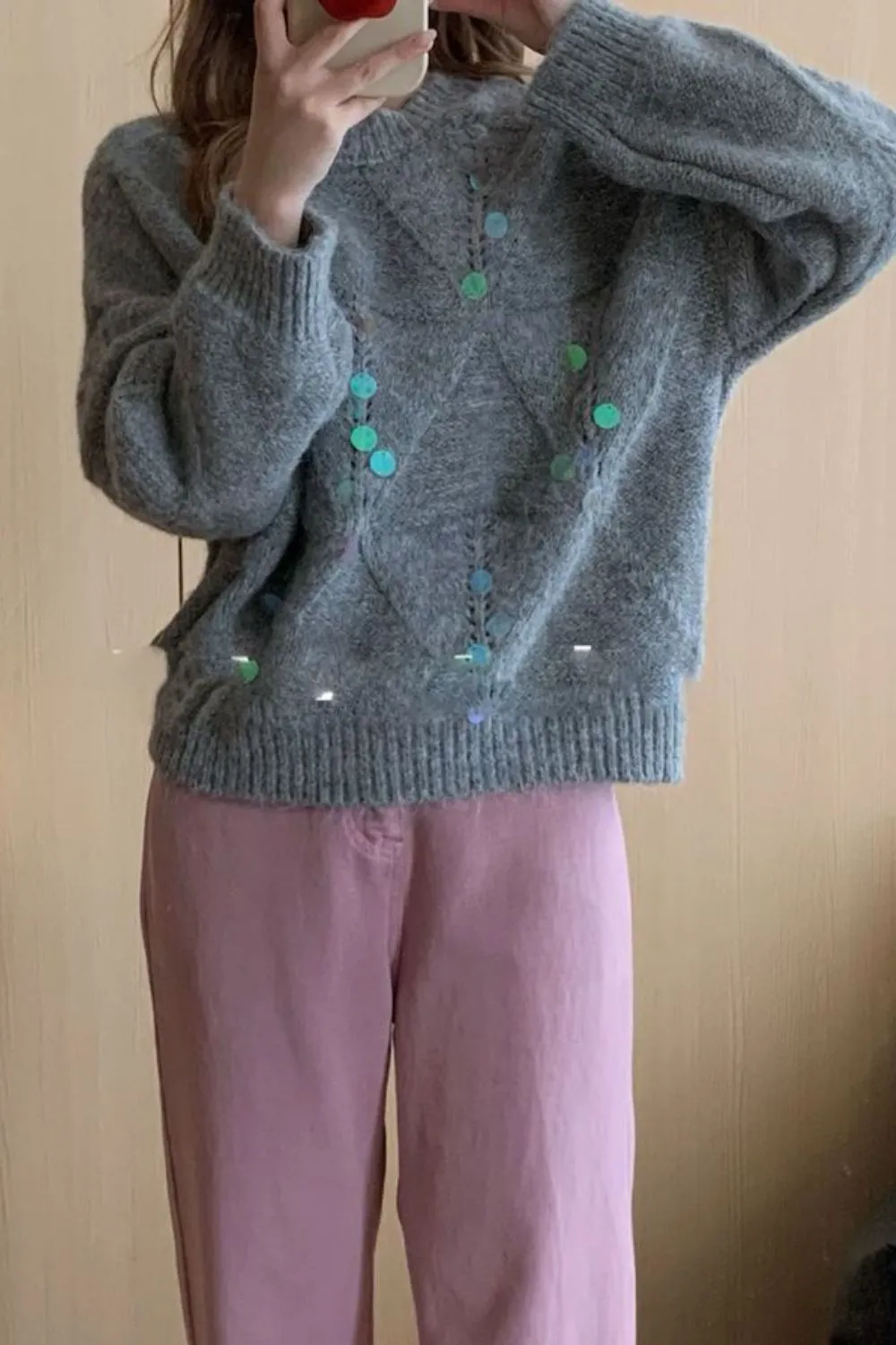 Sequin Round Neck Long Sleeve Sweater, image 13