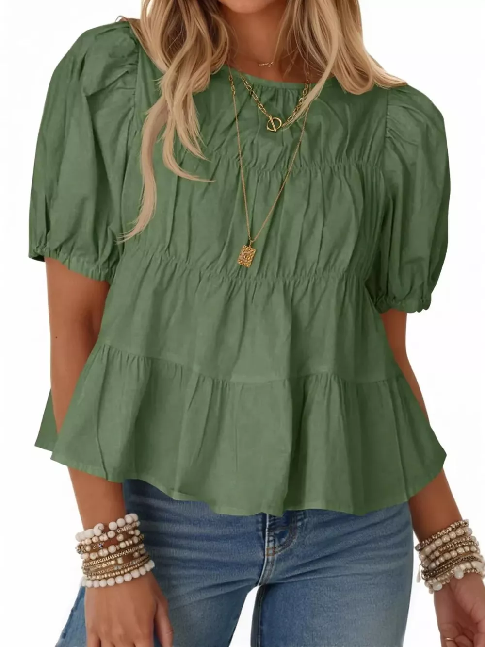 Ruched Tiered Puff Sleeve Blouse, image 26