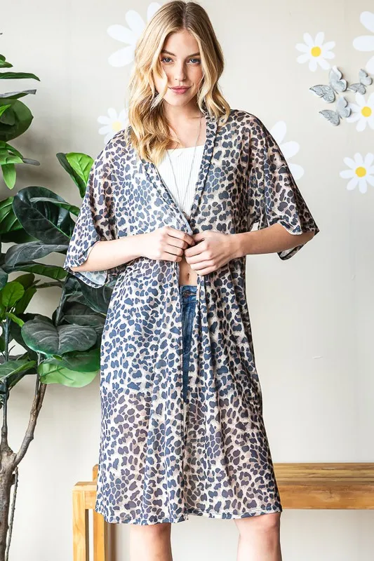 Full Size Leopard Open Front Cardigan Plus Size, image 4