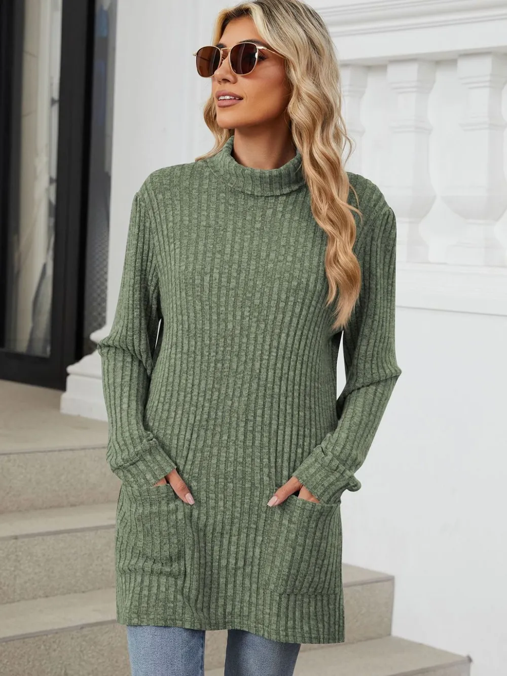 Ribbed Mock Neck Long Sleeve T-Shirt, image 18