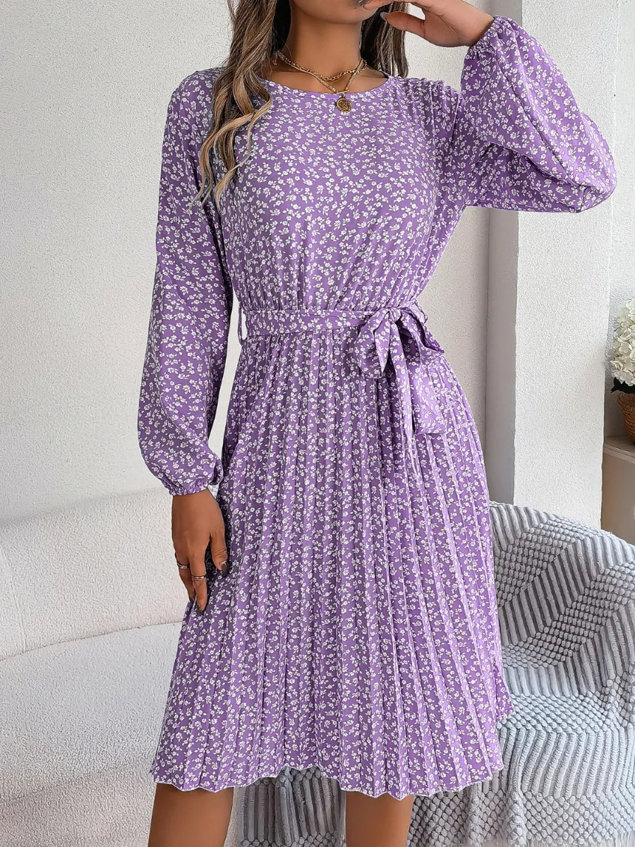 Ditsy Floral Tie Waist Pleated Dress, image 19