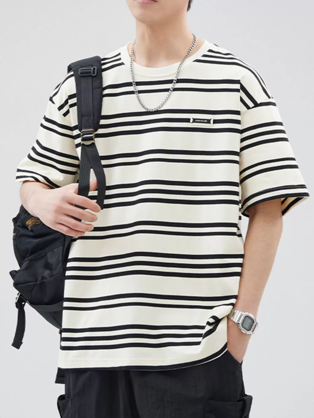 Men's Plus Size Striped Relaxed Fit T-Shirt