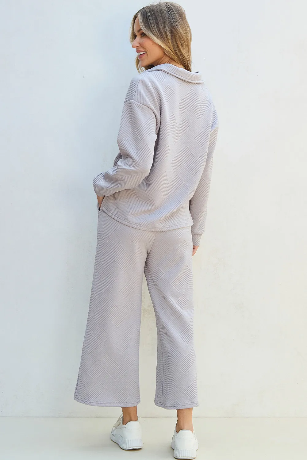 Textured Long Sleeve Top and Drawstring Pants Set, image 12