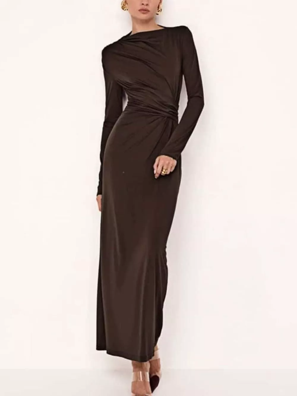 Ruched Long Sleeve Bodycon Maxi Dress, image 12