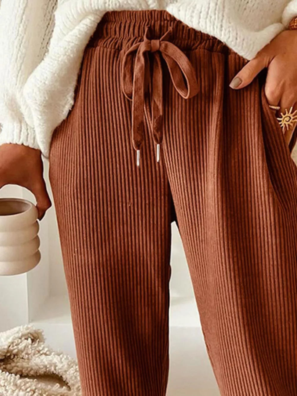 Casual Corduroy Drawstring Waist Pants, image 13