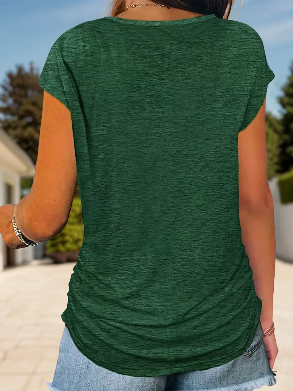 Full Size Half Zip Cap Sleeve T-Shirt, image 2