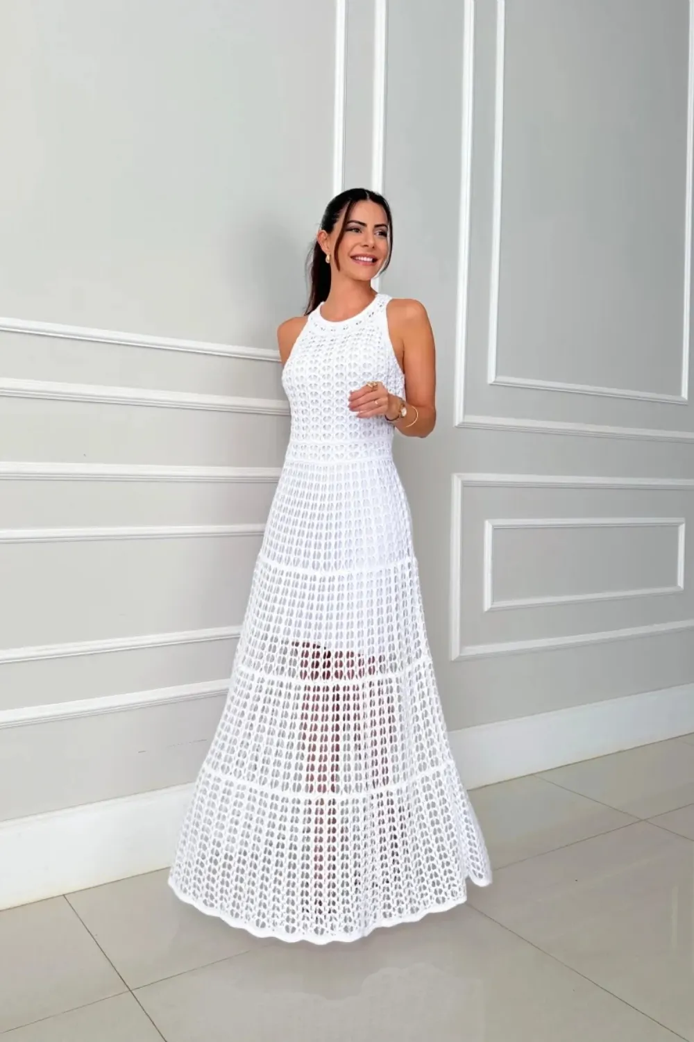 Hollowed-Out Sleeveless Maxi Dress, image 8