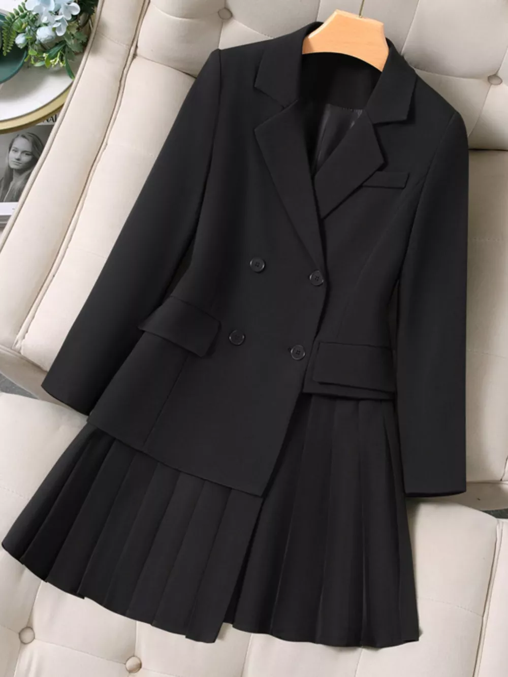 Plus Size Asymmetrical Pleated Blazer Dress, image 7