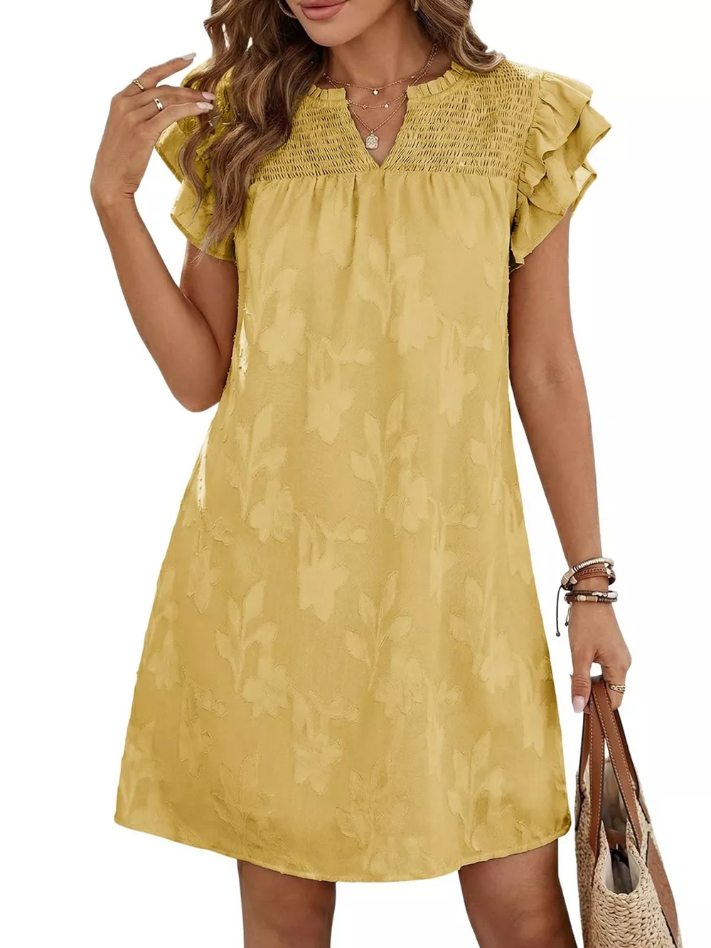Floral Embossed Ruffle Sleeve Mini Dress, image 24
