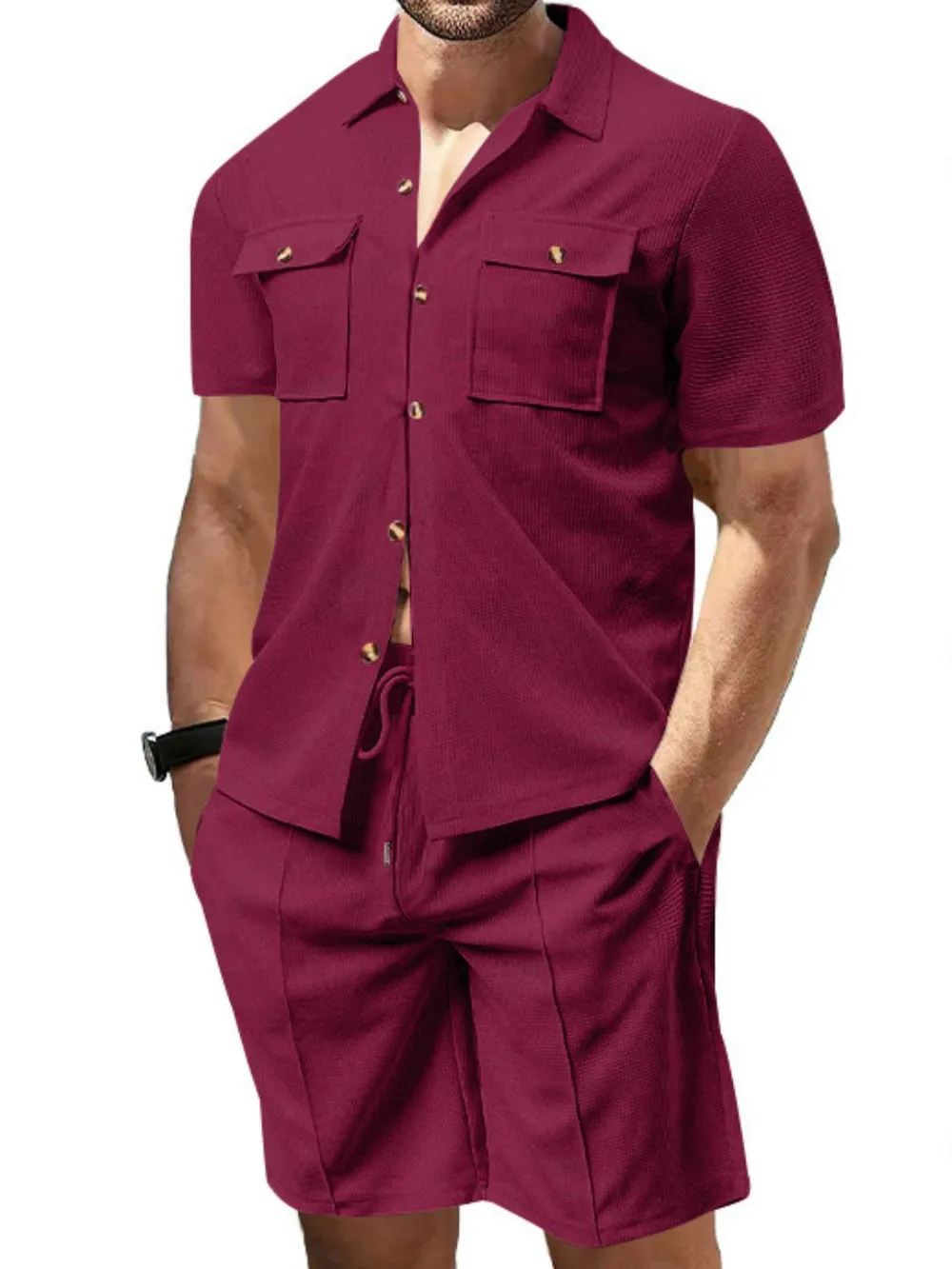 Men's Full Size Button Down Short Sleeve Top and Shorts Set Plus Size, image 7