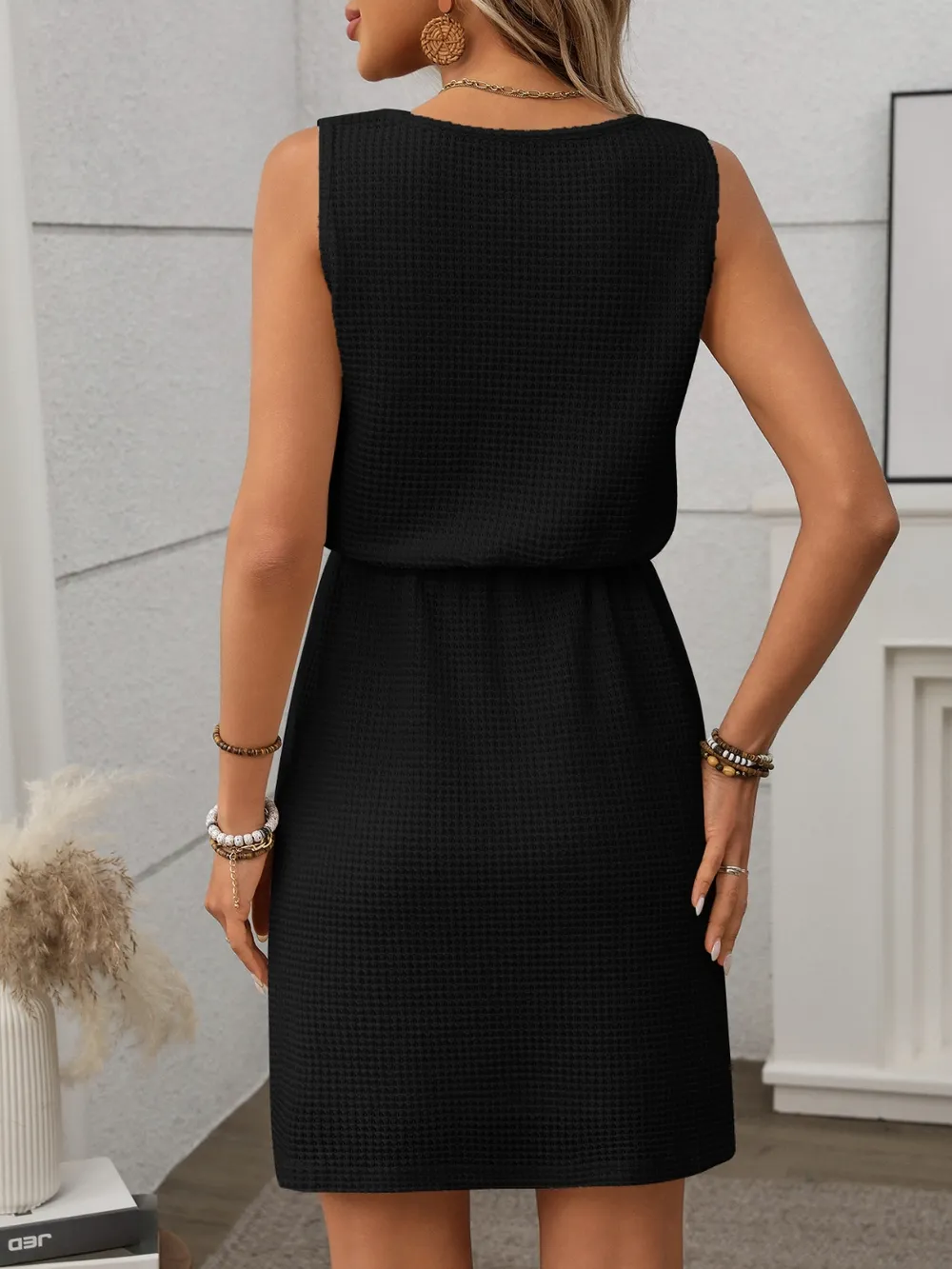 Waffle-Knit Drawstring Mini Tank Dress, image 19