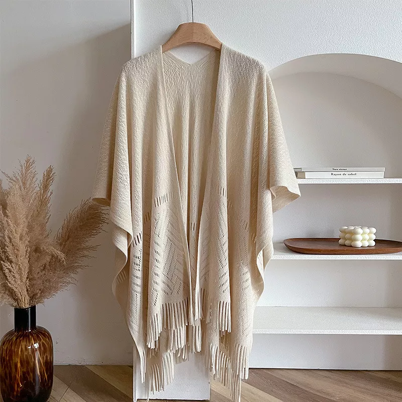 Knitted Fringe Openwork Scarf Shawl, image 5