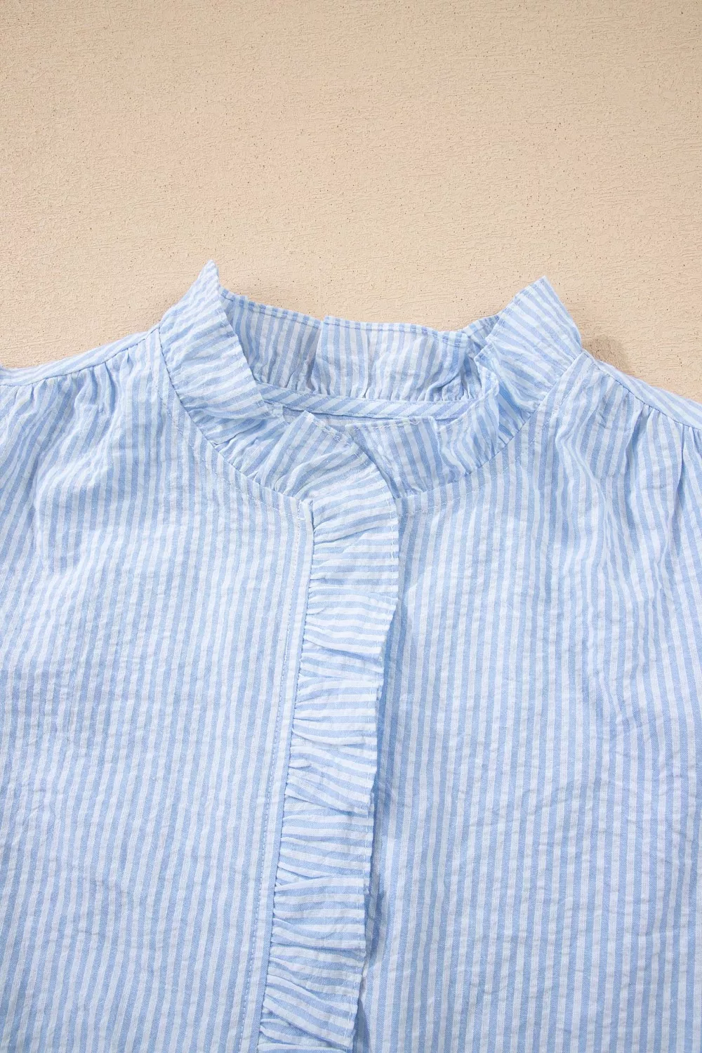 Stripe Floral Embroidered Puff Sleeve Ruffle Trim Shirt, image 8