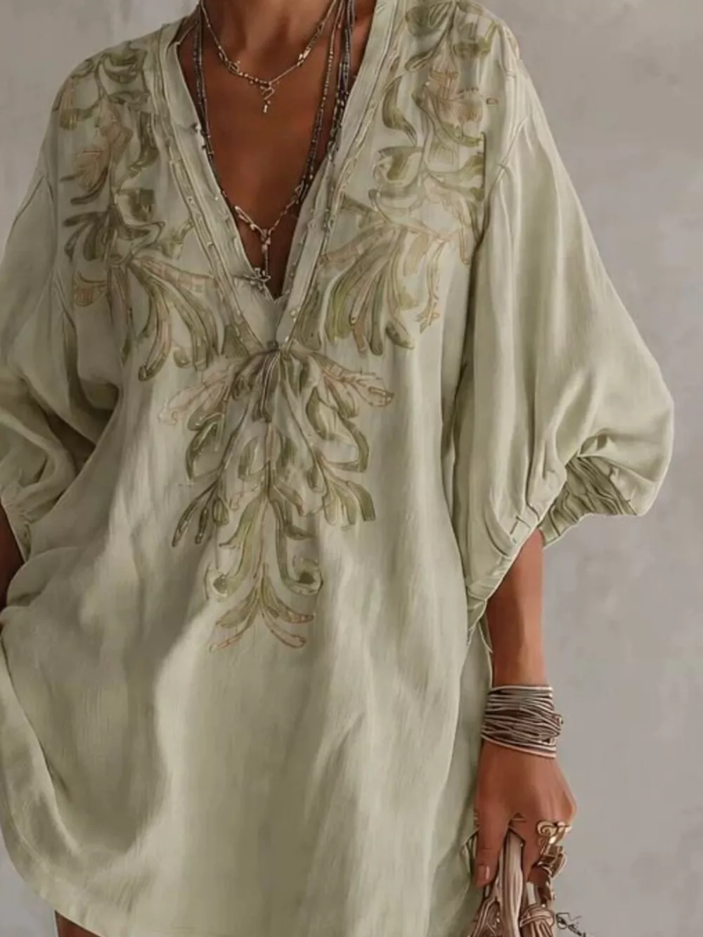 Full Size Embroidered V-Neck Mini Dress Plus Size, image 4