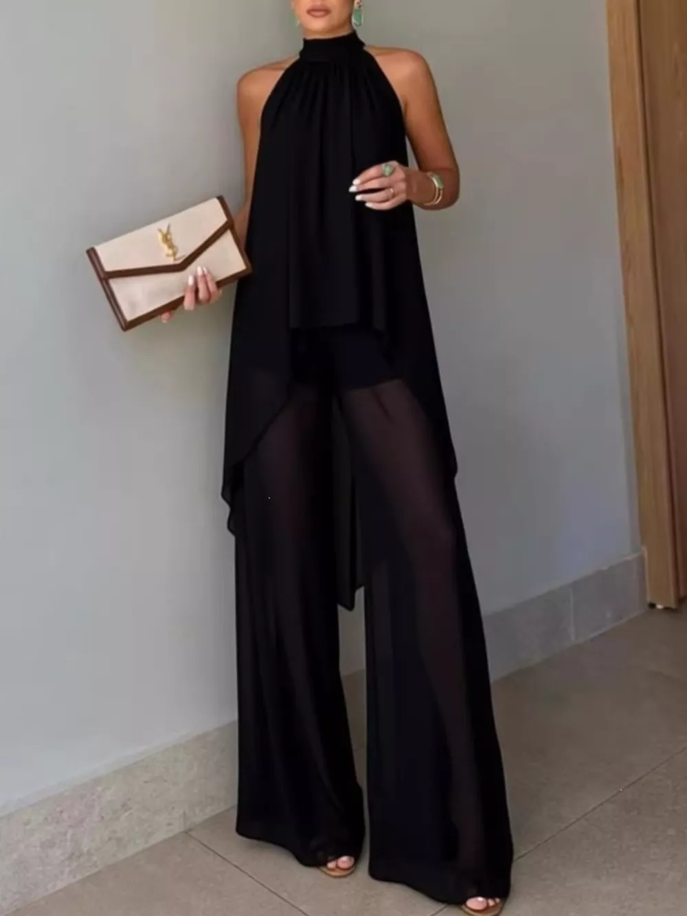 Full Size High-Low Sleeveless Top and Wide-Leg Pants Two-Piece Set Plus Size