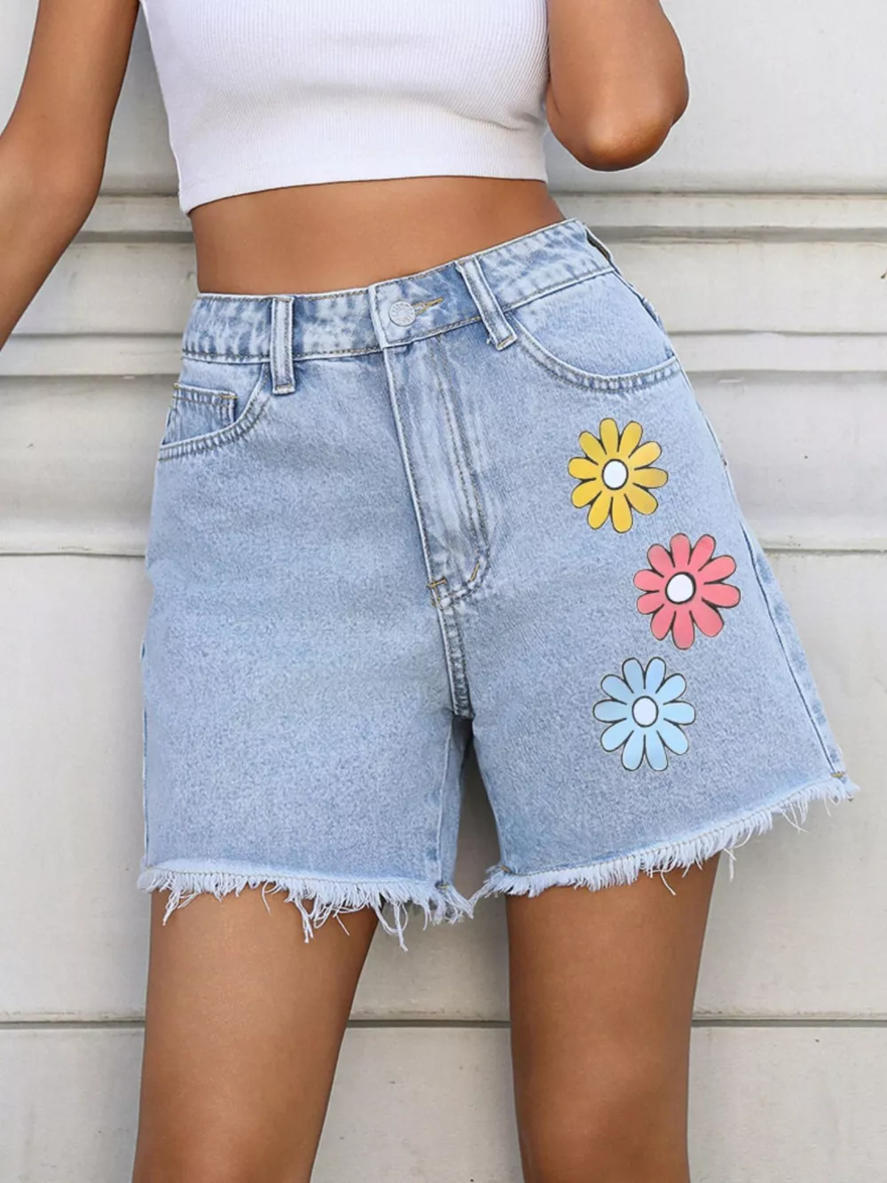 Daisy Frayed Hem Denim Shorts, image 14