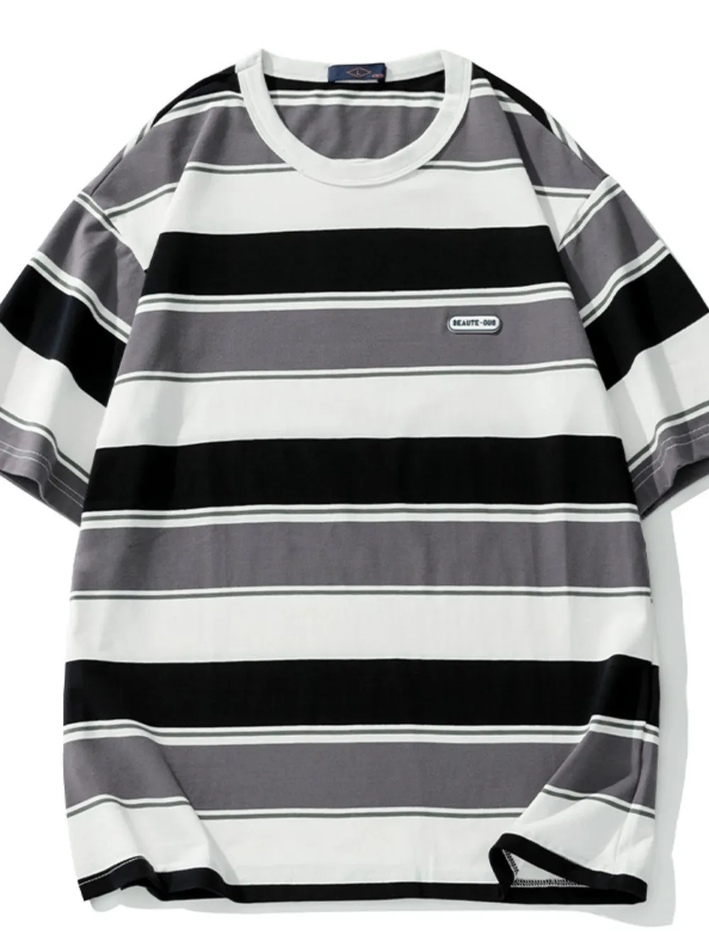 Men's Full Size Striped Round Neck Half Sleeve T-Shirt Plus Size, image 7