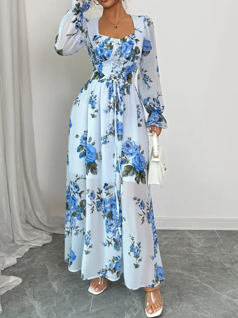 Floral Flounce Sleeve Maxi Dress