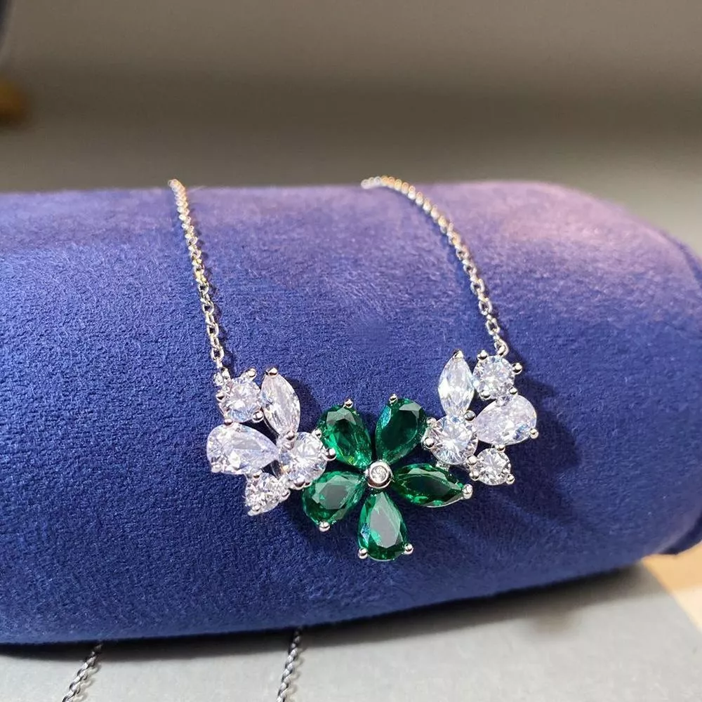 925 Sterling Silver Zircon Flower Necklace, image 7