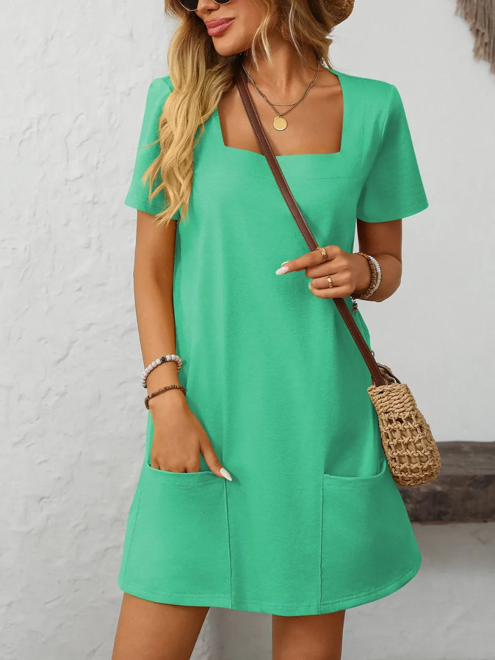 Square Neck Short Sleeve Mini Dress, image 25