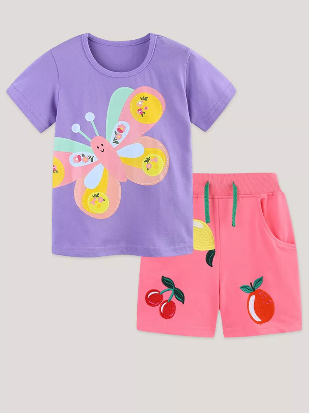 Children's Butterfly Graphic Tee & Fruit Print Shorts Set, image 2