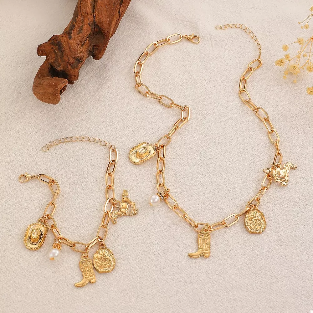 18K Gold-Plated Charm Necklace and Bracelet Jewelry Set, image 10