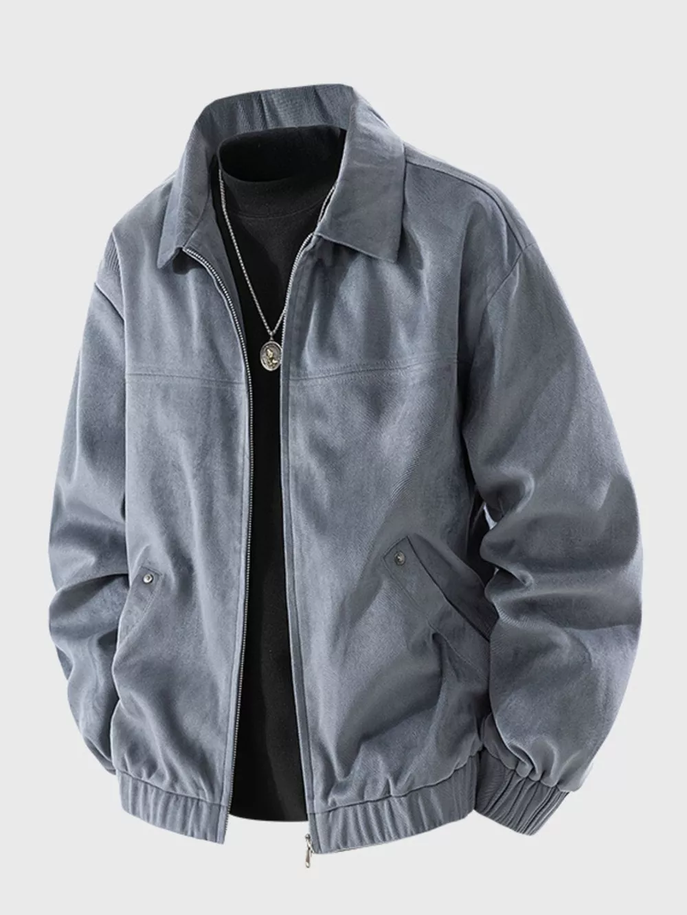 Men's Plus Size Casual Solid Color Zip-Up Jacket, image 4