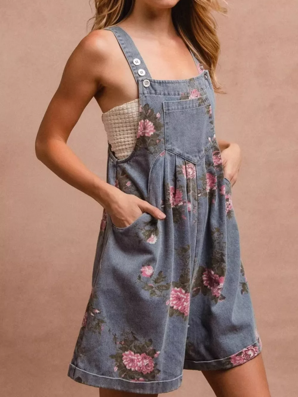 Floral Print Denim Overalls, image 4